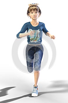 Young Teen Child CGI Character running isolated photo