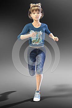 Young Teen Child CGI Character running towards camera