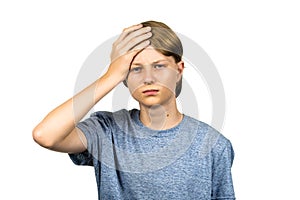 Young teenage boy with headache