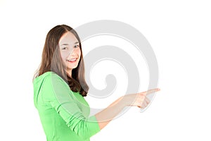 Young teenage girl pointing finger