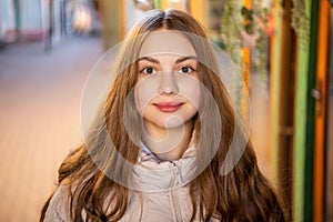 young teenage girl portrait in the street. teenage girl portrait outdoor.