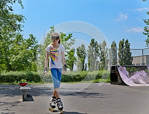 Young teenage girl roller skater