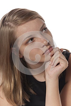 Young teenage girl solemn facial expressions photo
