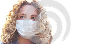 Young teenage girl wearining a mask outdoor  close up shot. Environmental pollution  quarantine  coronavirus  protection concept.