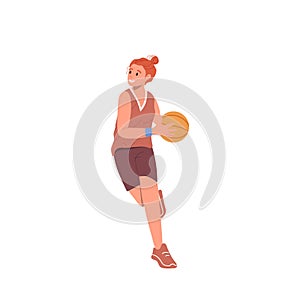 Young teenager girl basketball player running with ball vector illustration isolated on white
