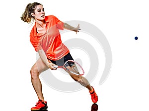 Young teenager girl woman Squash player isolated