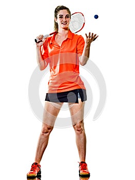 Young teenager girl woman Squash player isolated