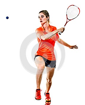 Young teenager girl woman Squash player isolated