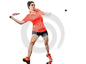 Young teenager girl woman Squash player isolated