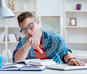 Young teenager preparing for exams studying at a desk indoors