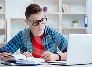 Young teenager preparing for exams studying at a desk indoors