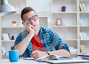 Young teenager preparing for exams studying at a desk indoors