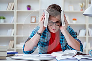 The young teenager preparing for exams studying at a desk indoors