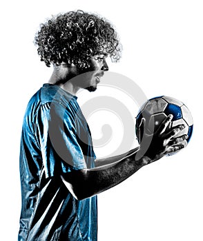 Young teenager soccer player man silhouette isolated