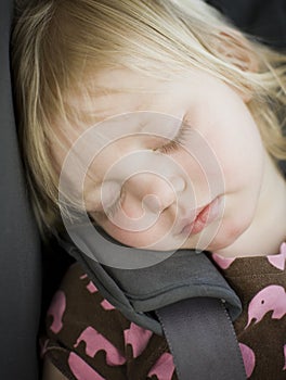 Young toddler girl in car seat