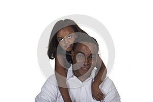 Young toddler and her father isolated against a white background