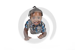 Young toddler isolated against a white background