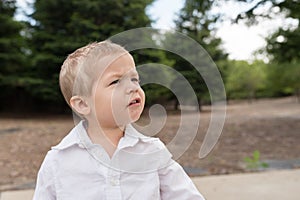 Young Toddler Portrait Outside Looking Up