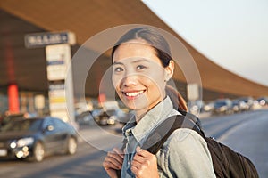 Young traveler portrait outside of airport