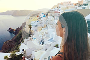 Young traveler tourist woman enjoying peacefully landscape at Oi