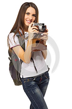 Young traveling girl isolated