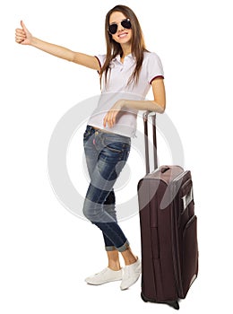 Young traveling girl isolated