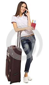 Young traveling girl isolated