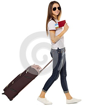 Young traveling girl isolated