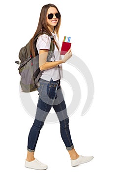 Young traveling girl isolated