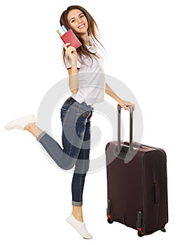 Young traveling girl isolated
