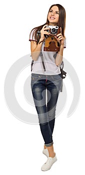 Young traveling girl isolated