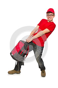 The young traveller with backpack isolated on