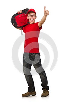 The young traveller with backpack isolated on