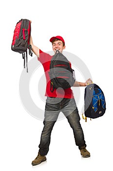 The young traveller with backpack isolated on