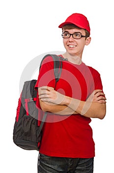 The young traveller with backpack isolated on