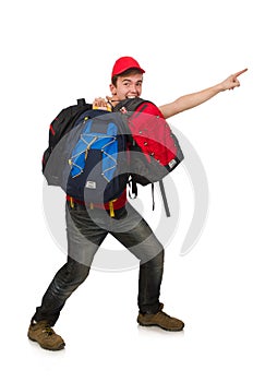 The young traveller with backpack isolated on