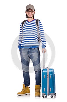 Young traveller with travel case