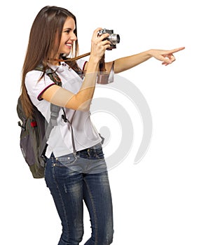 Young travelling girl isolated