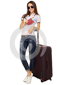 Young travelling girl isolated