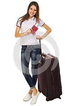 Young travelling girl isolated