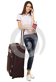 Young travelling girl isolated