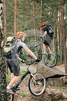 young trial bikers having fun