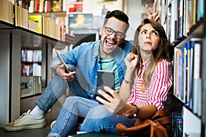 Young university students studying together. Group of multiracial friends in college