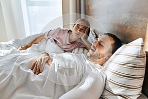 Sleeping snoring man lying in bed