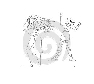 Young upset girl ridicule victim bullying outline vector