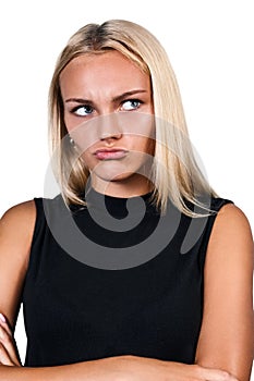 Young upset and offended blonde woman