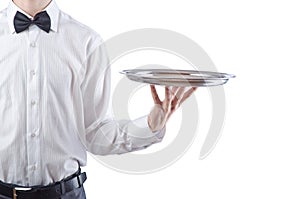 Young waiter with tray
