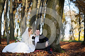 Young wedding couple enjoying romantic moments