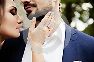 Young wedding couple enjoying romantic moments