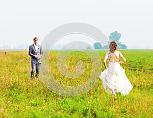 Young wedding couple enjoying romantic moments